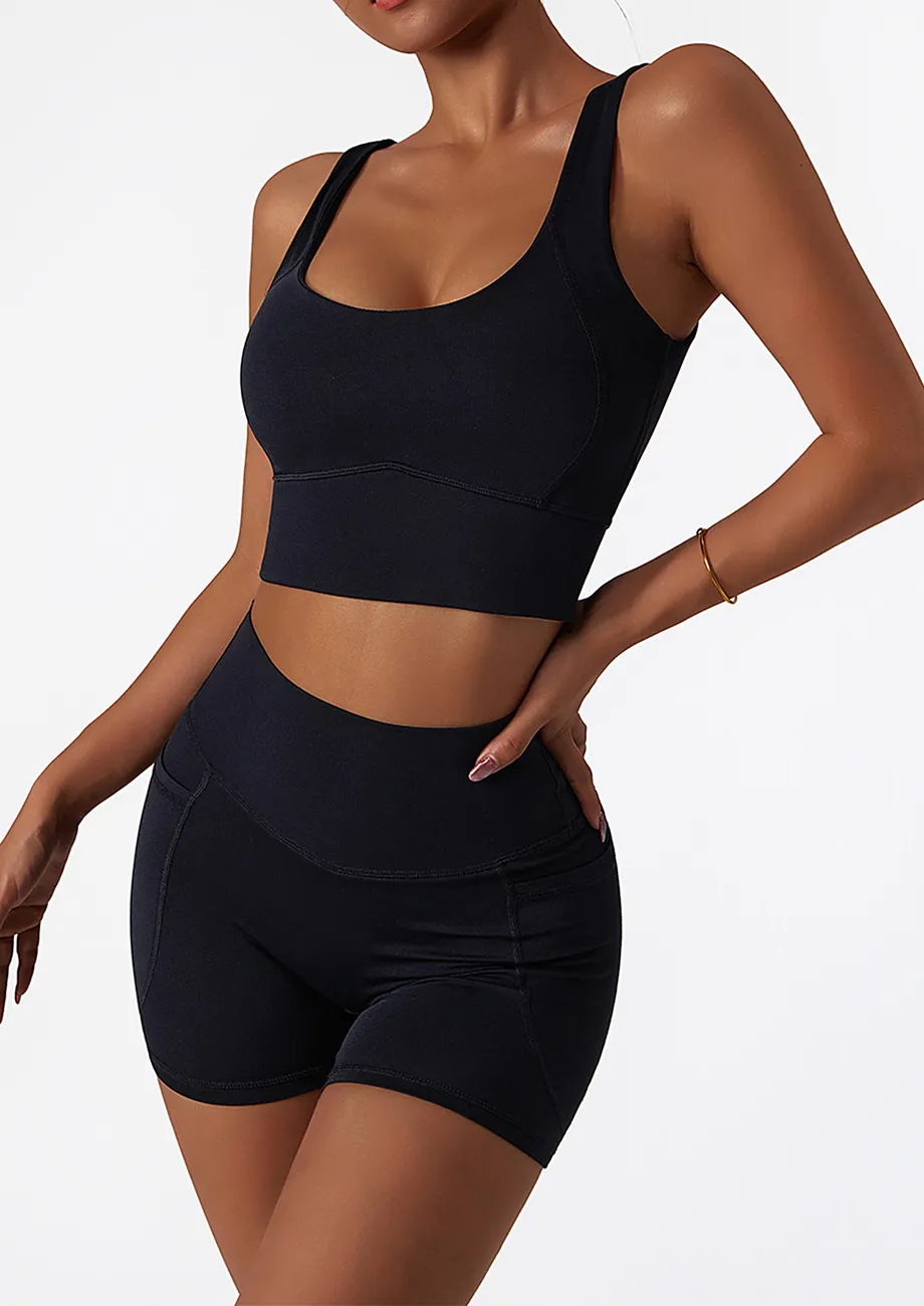 BLACK HIGH-WAIST CYCLING SHORTS