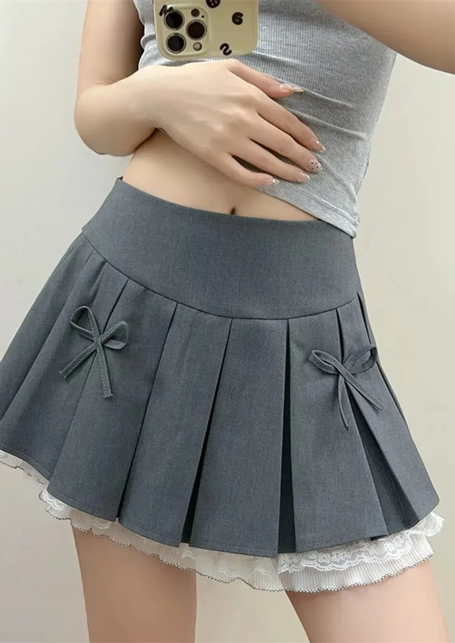 Mini Knife Pleat Grey Bow Skater Skirt