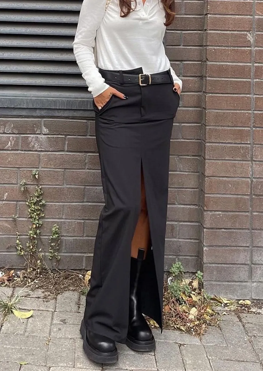 Black Front Slit Maxi Skirt