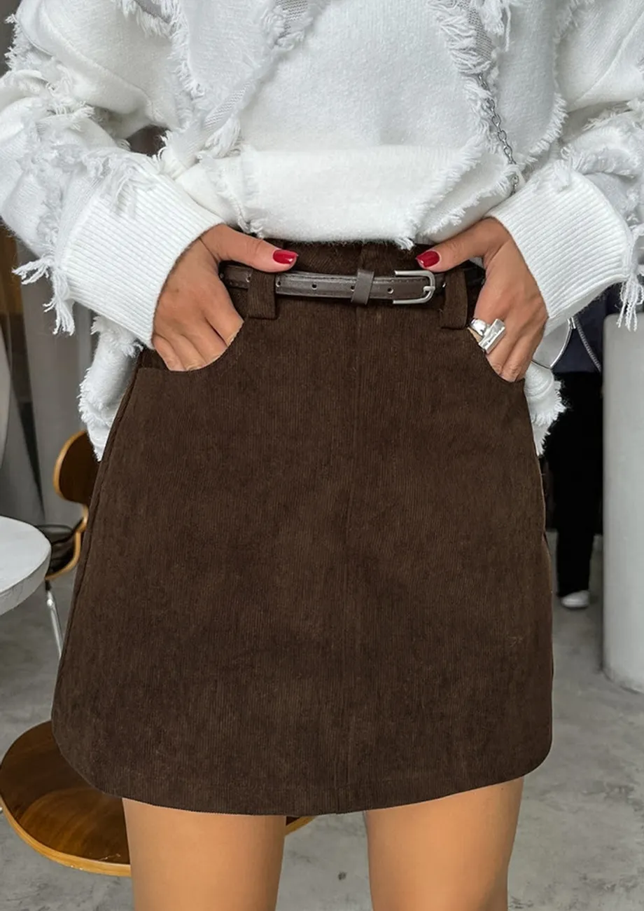 Brown Mini Skirt With Pockets
