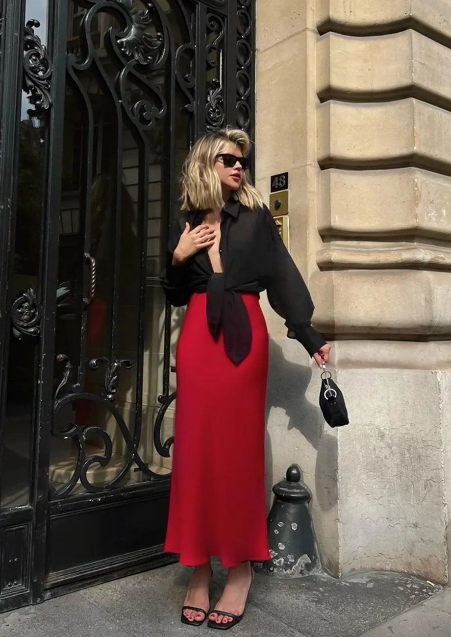 Red Satin Maxi Slip Skirt