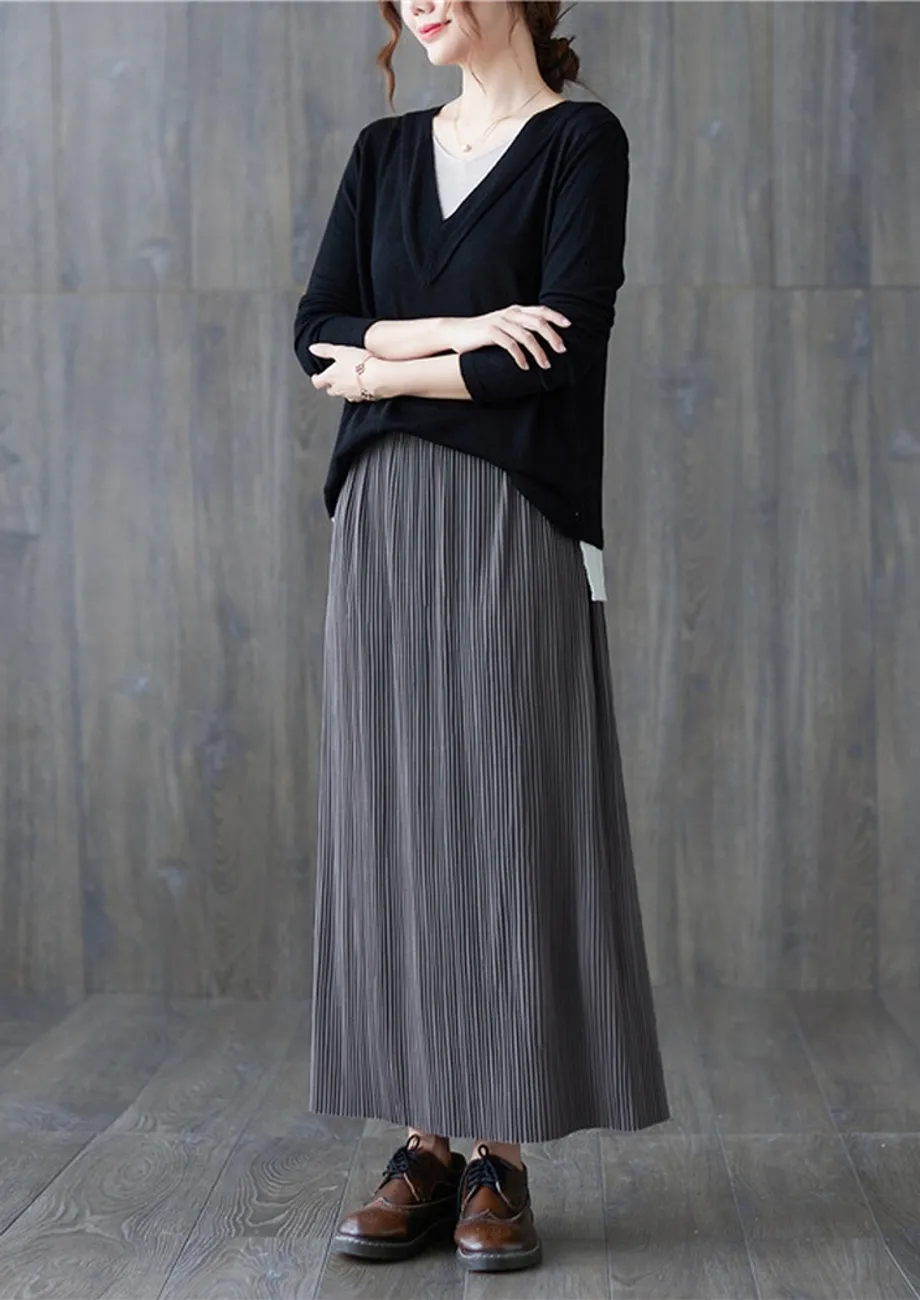 Free Size Grey Cotton Maxi Skirt