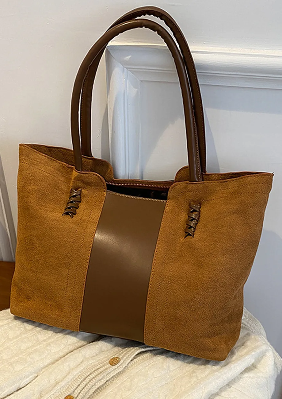 DOUBLE HANDLE LIGHT BROWN POLYESTER HANDBAG