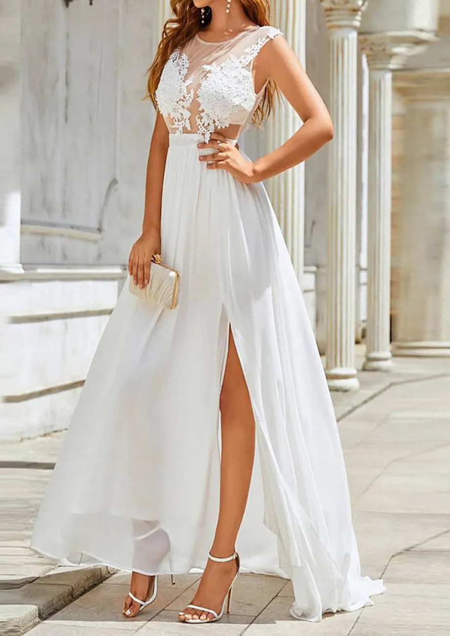 Buy MESH LACE WHITE BRIDESMAID MAXI DRESS for Women Online in India