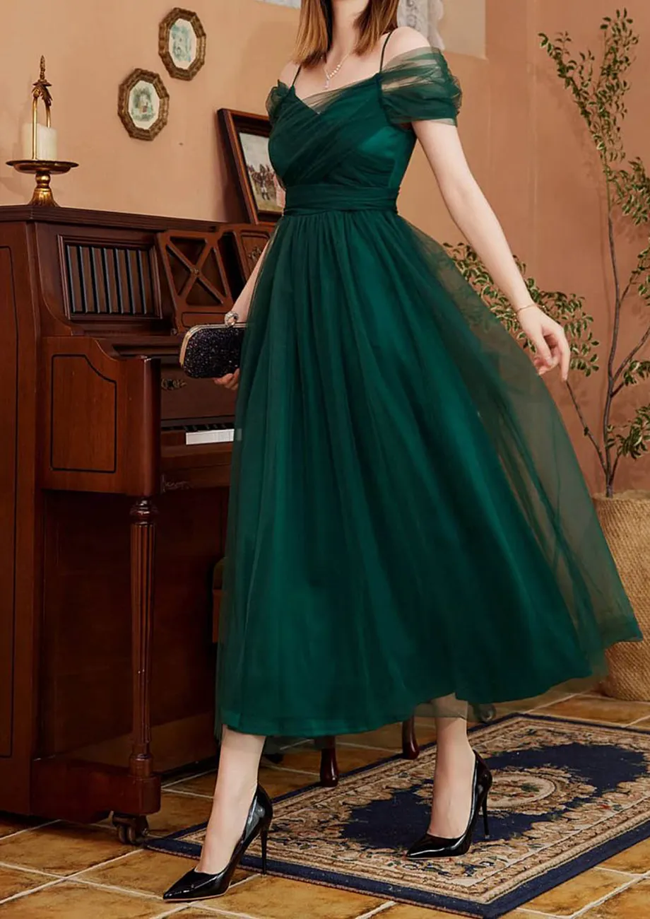 Midi dark fashion green dress