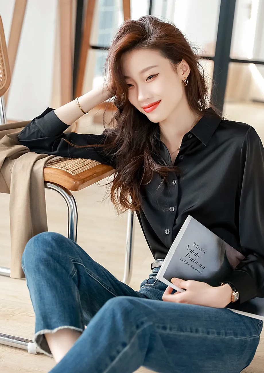 Outfit Dark Shirt With Dark Jeans Denim Black Office Shirt Womens