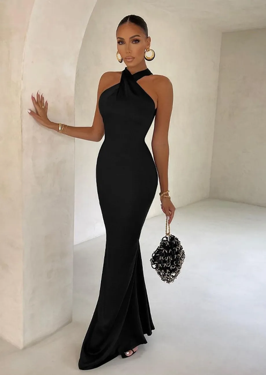Best black halter evening gown Sale