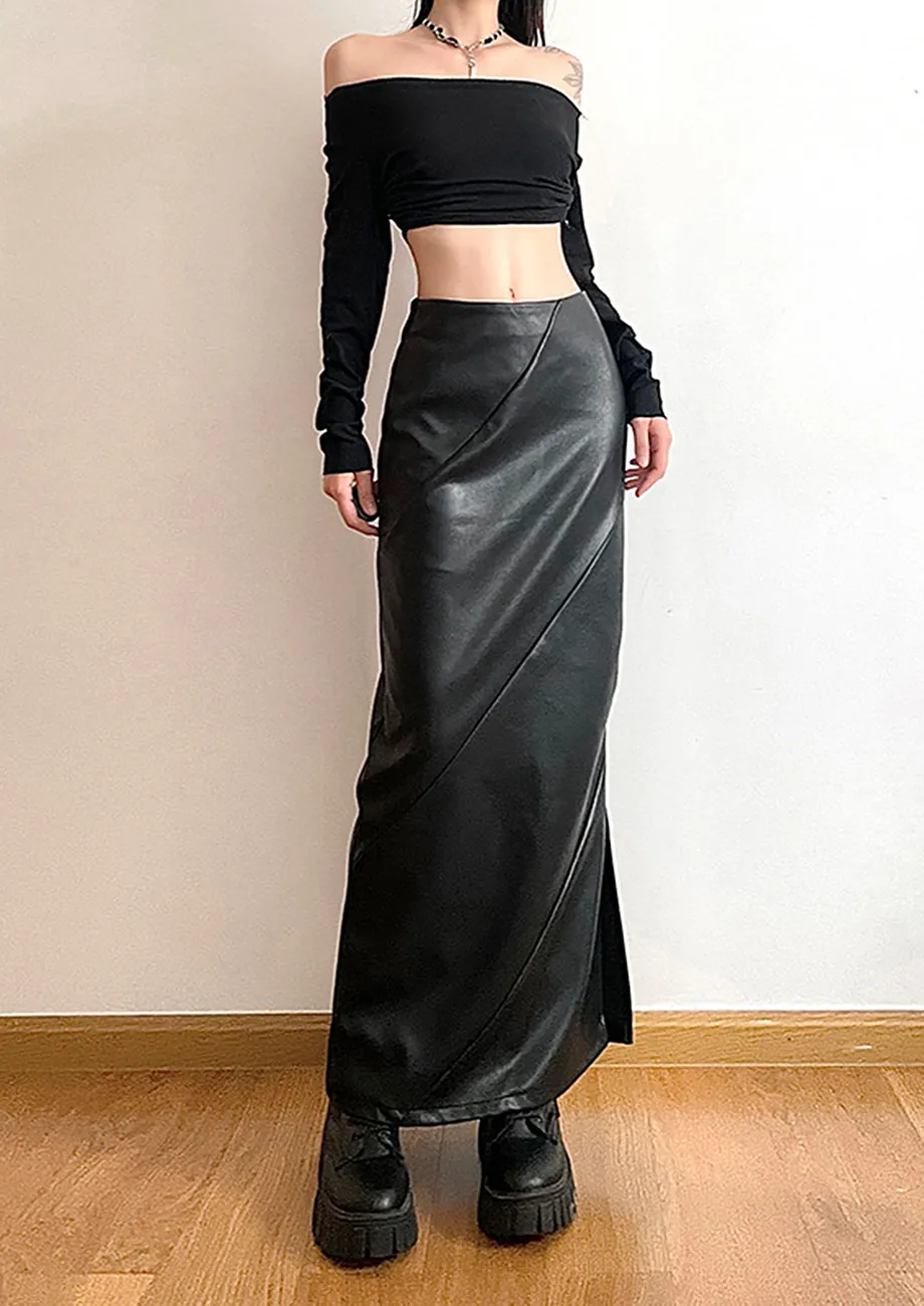 Buy Long Black Faux Leather Skirt for Women Online in India