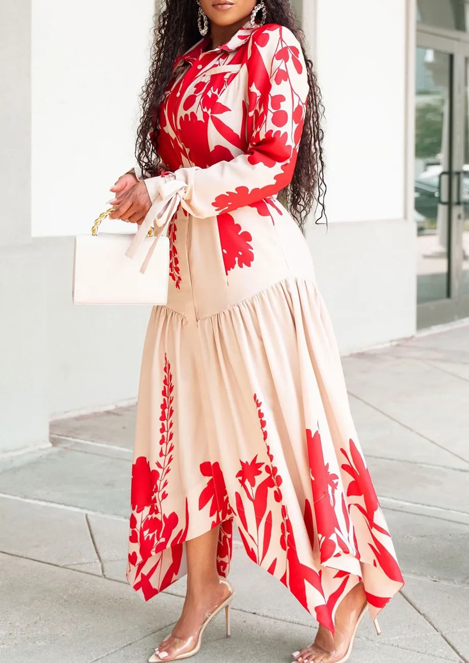 Printed Handkerchief Hem Shirt Dress