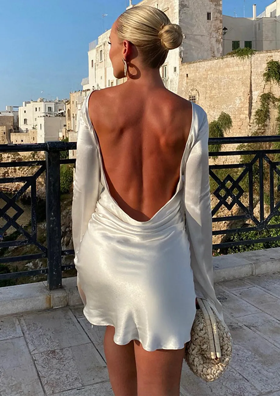 Buy LONG SLEEVED BACKLESS WHITE DRESS for Women Online in India