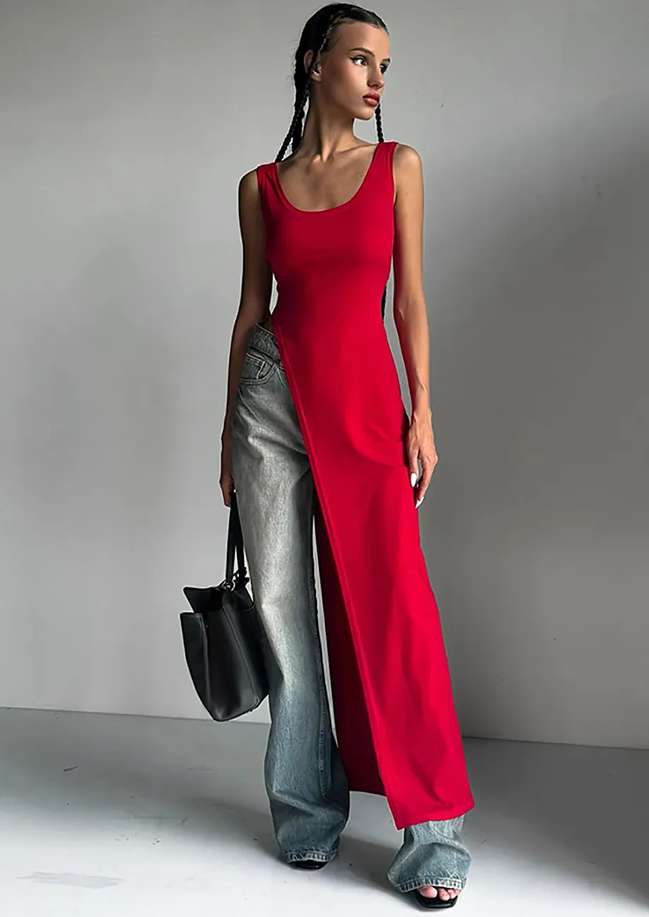 Buy Red Diagonal hem Maxi Top for Women Online in India