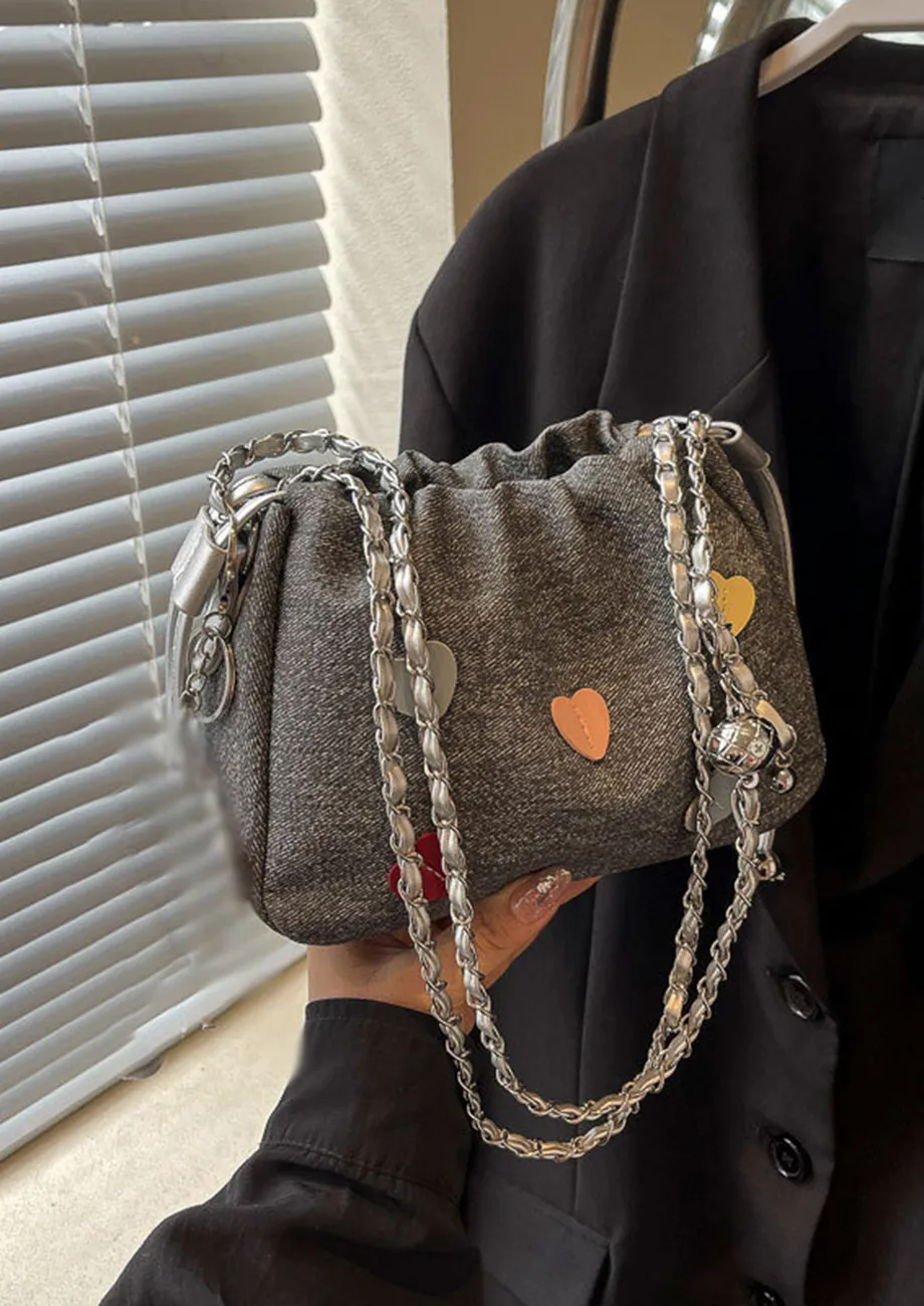 GREY HEART-SHAPED APPLIQUE CROSSBODY BAG