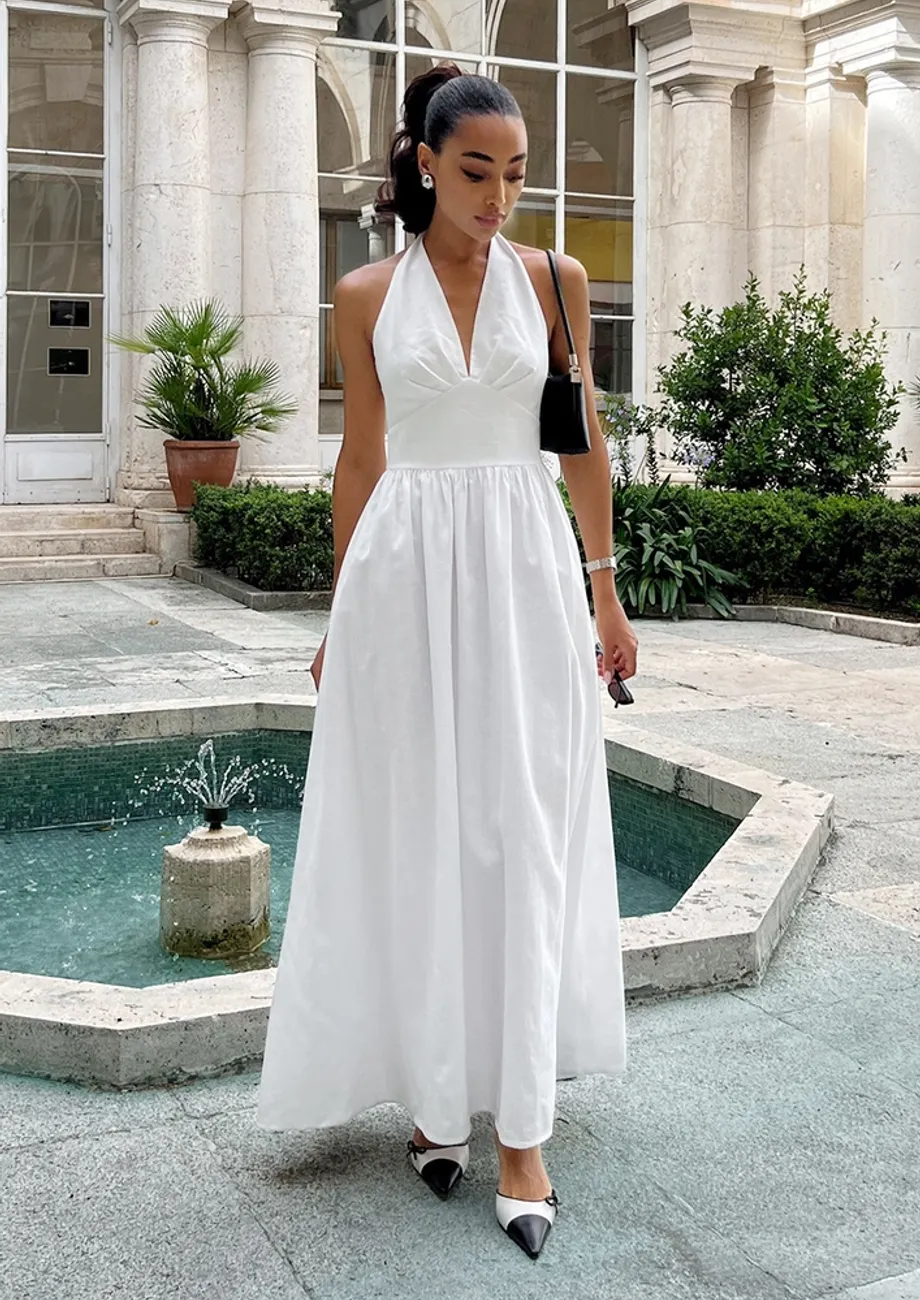 halter neck maxi dress online india Buy White Halter Neck Flared Maxi Dress for Women Online in India