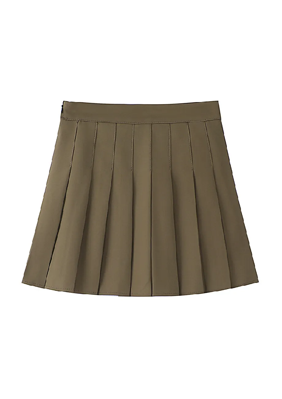 Side Zipper Dark Khaki Skater Skirt