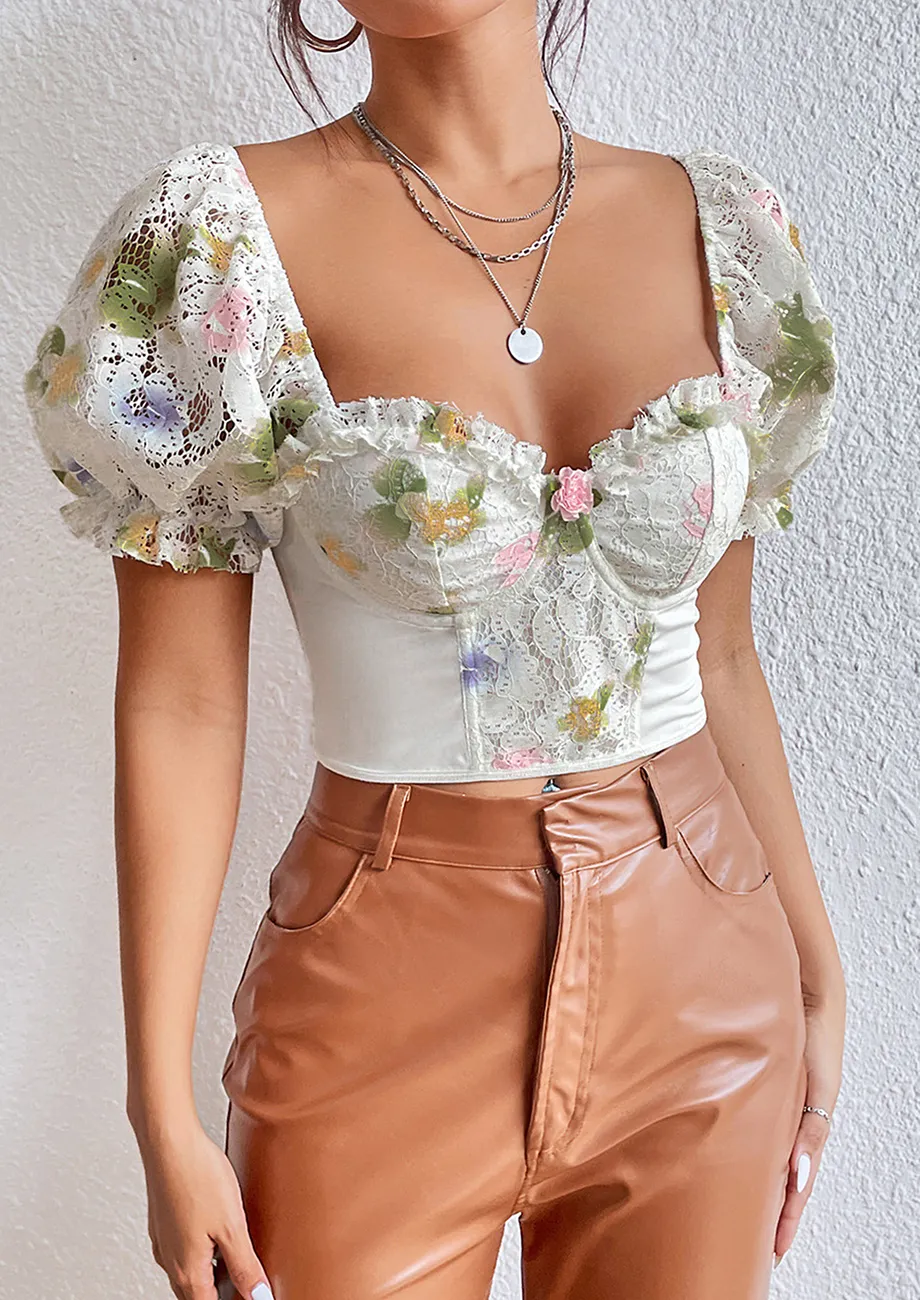 Buy White Floral Pattern Corset Top for Women Online in India