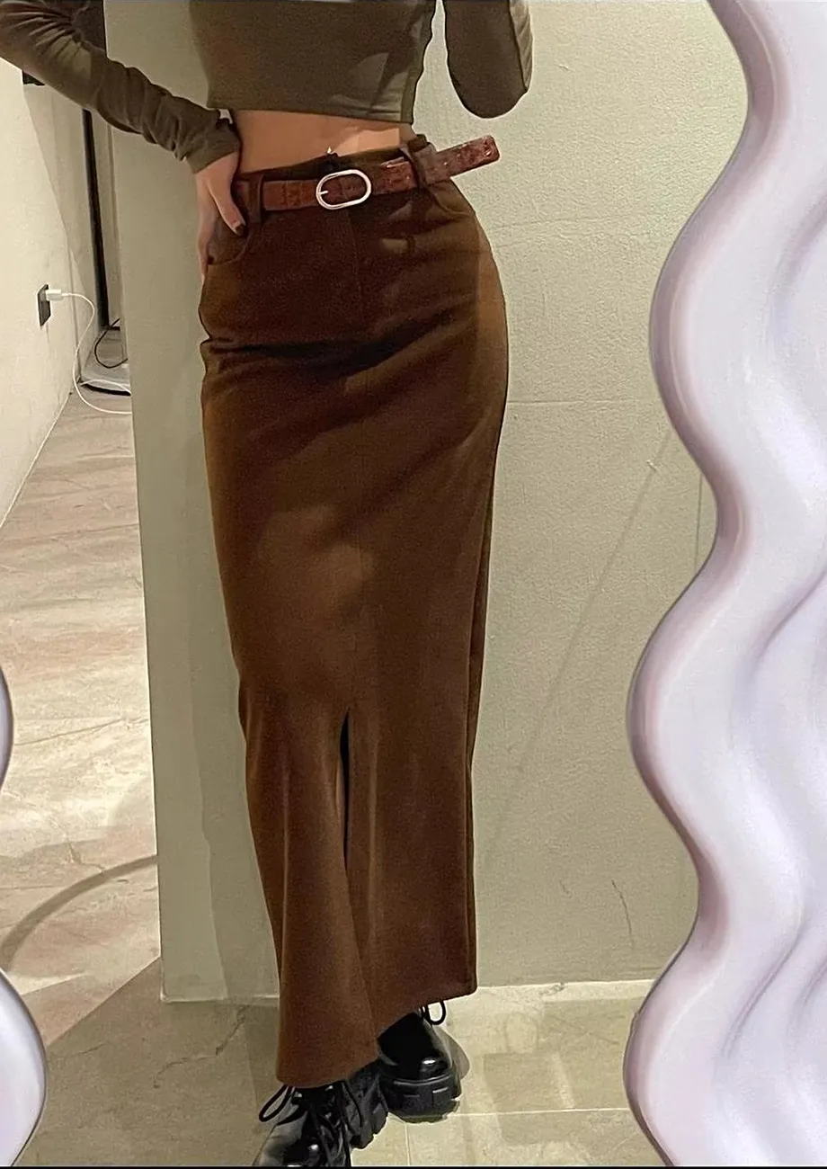 Brown maxi pencil skirt best sale