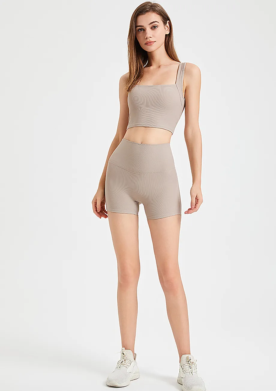 Greige High-waisted Sports Shorts