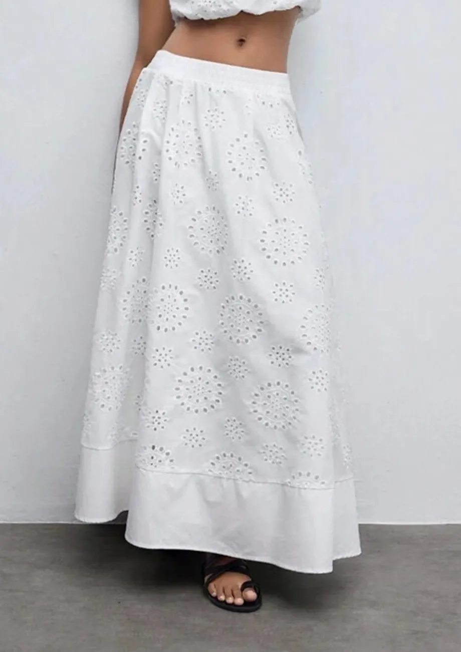 White Self-design A-line Skirt