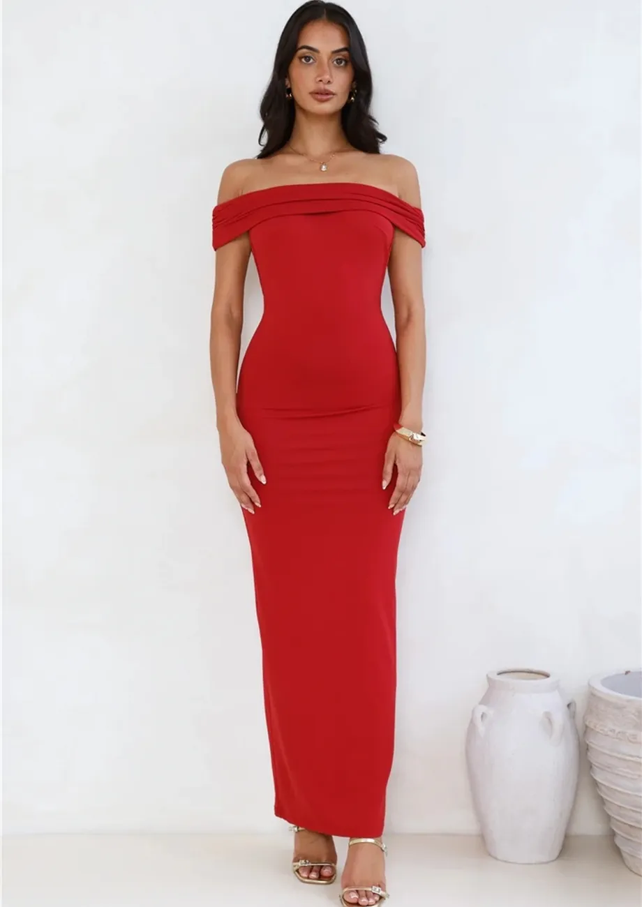 Buy Red Off-shoulder Maxi Backless Dress for Women Online in India