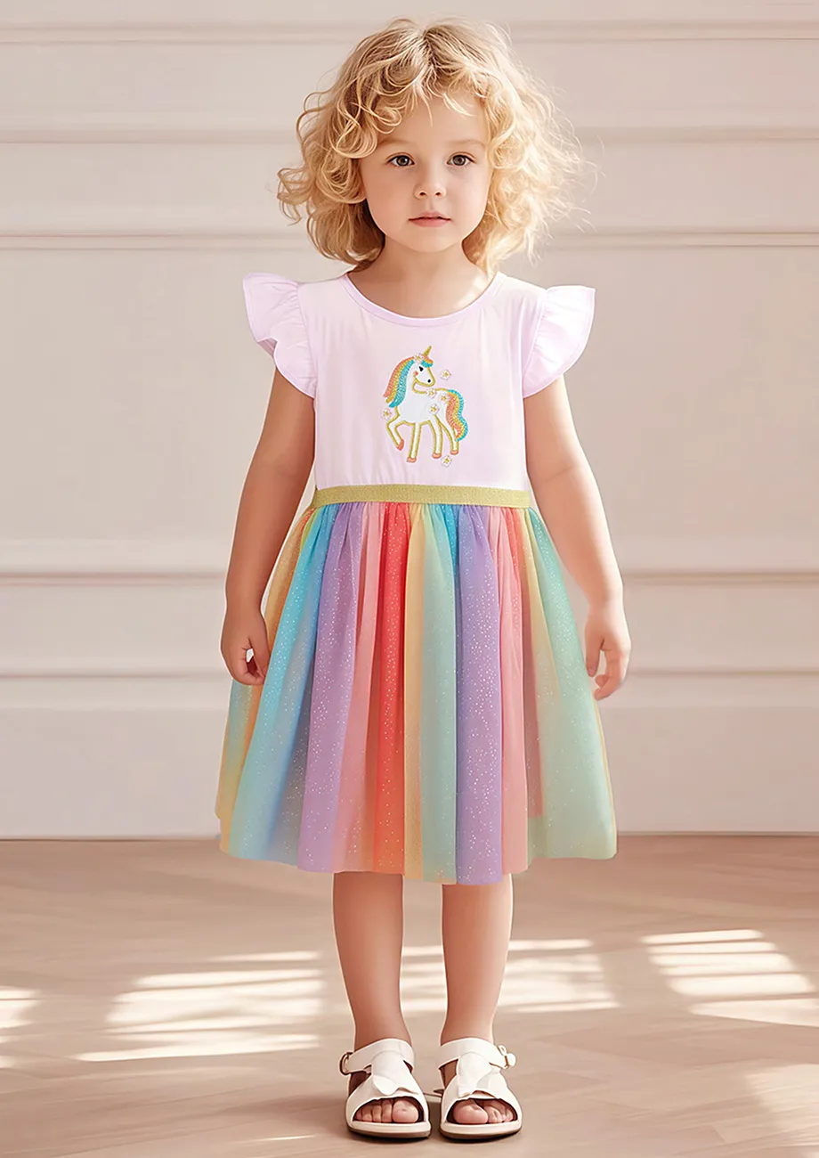 Girls Self Design Multicolour Tulle-skirt Dress