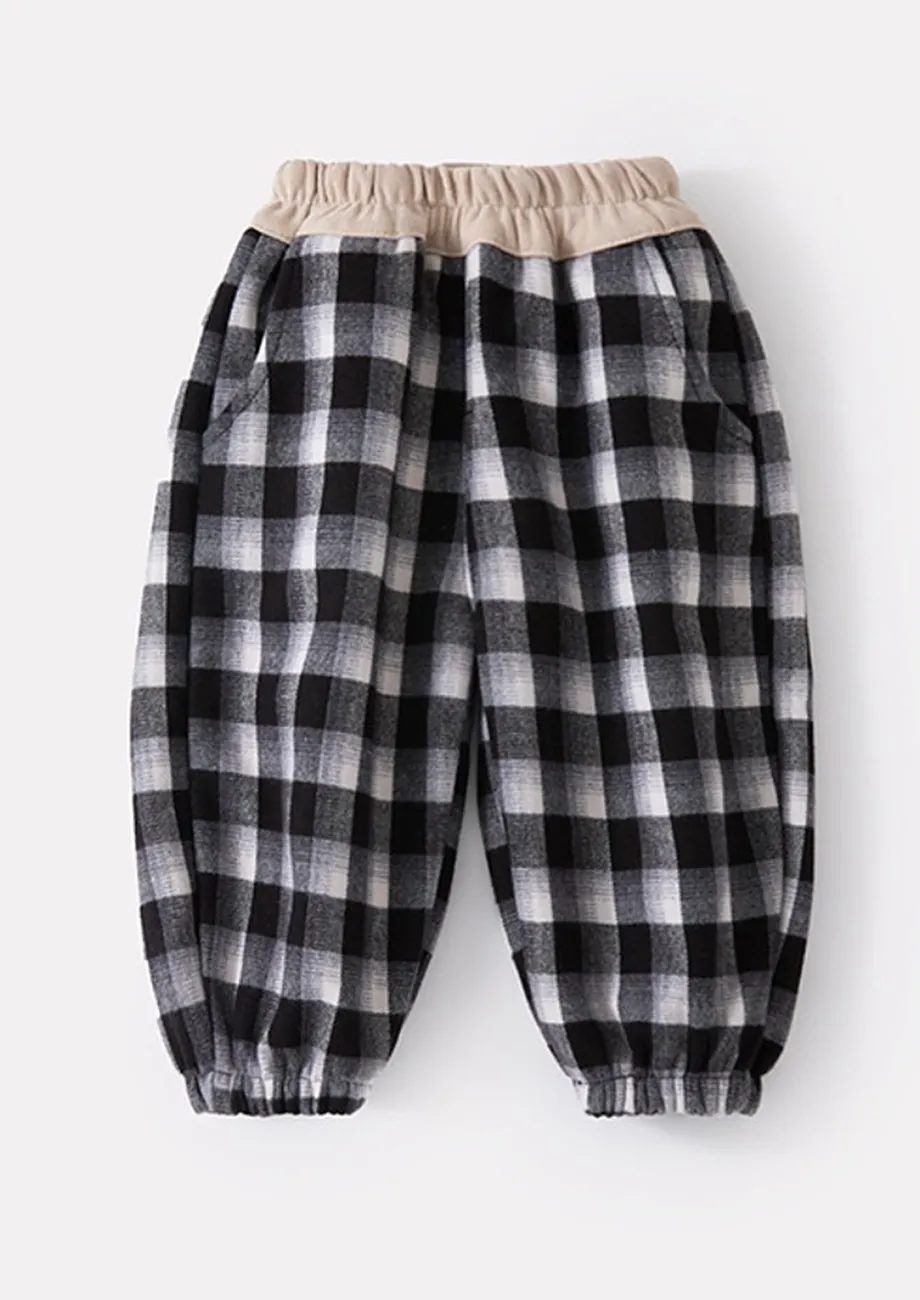Black Plaid Checks Girls Jogger Pants