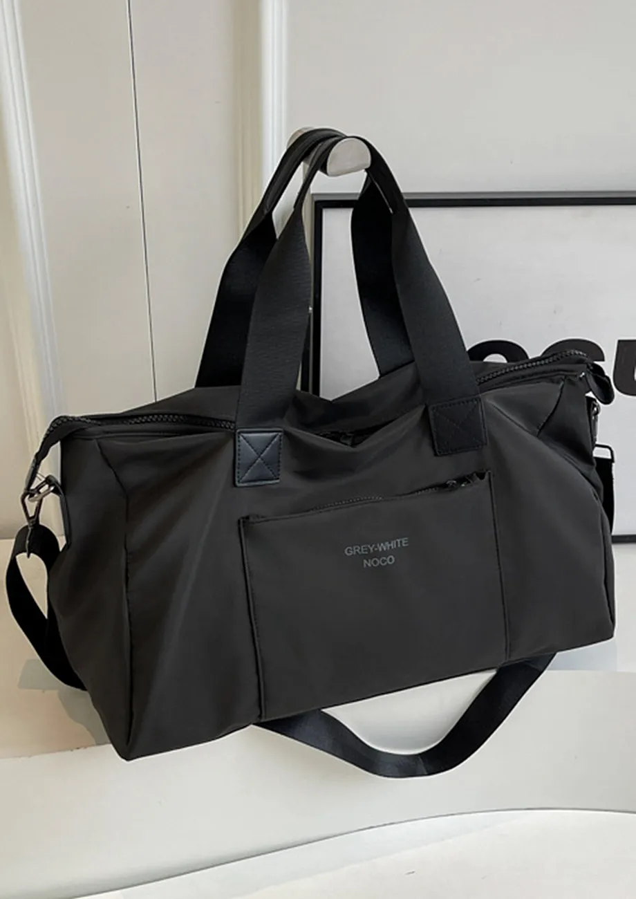 BLACK RECTANGULAR NYLON DUFFLE BAG