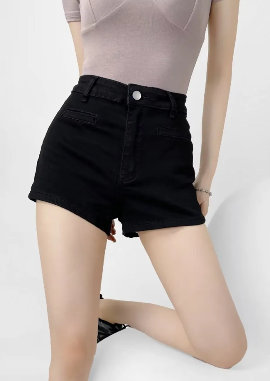 Black Wide Legged Denim Shorts