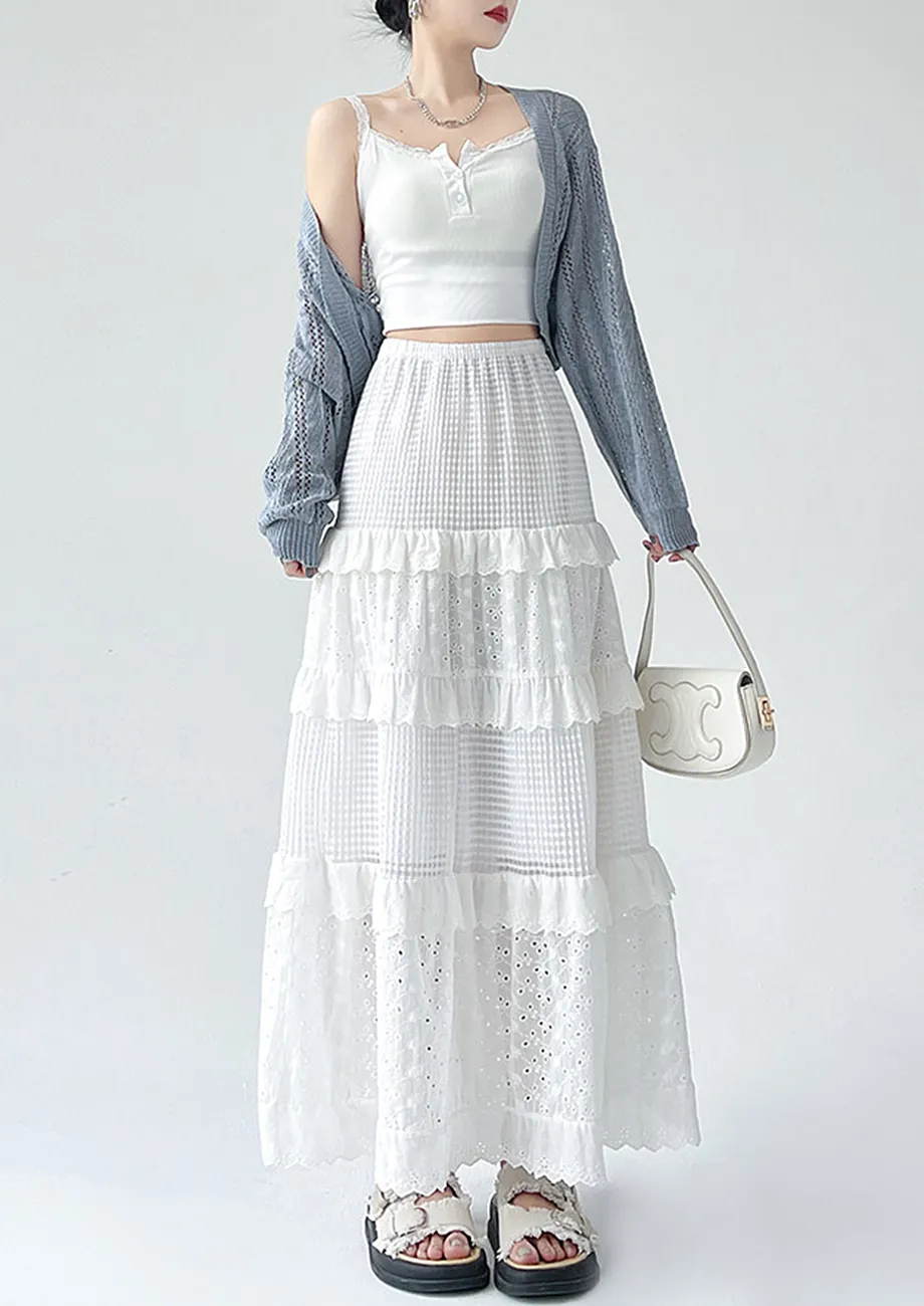 Broderie Anglaise White A-line Maxi Skirt