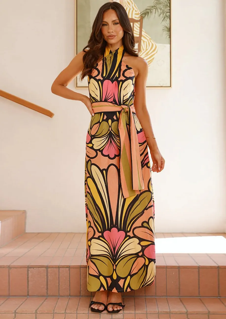 halter neck maxi dress online india Buy Floral Pink for Women in Colour_Metallic