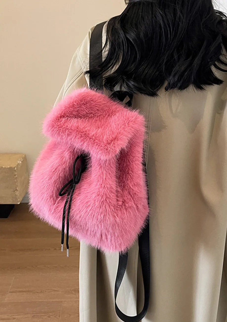 Pink fur backpack best sale