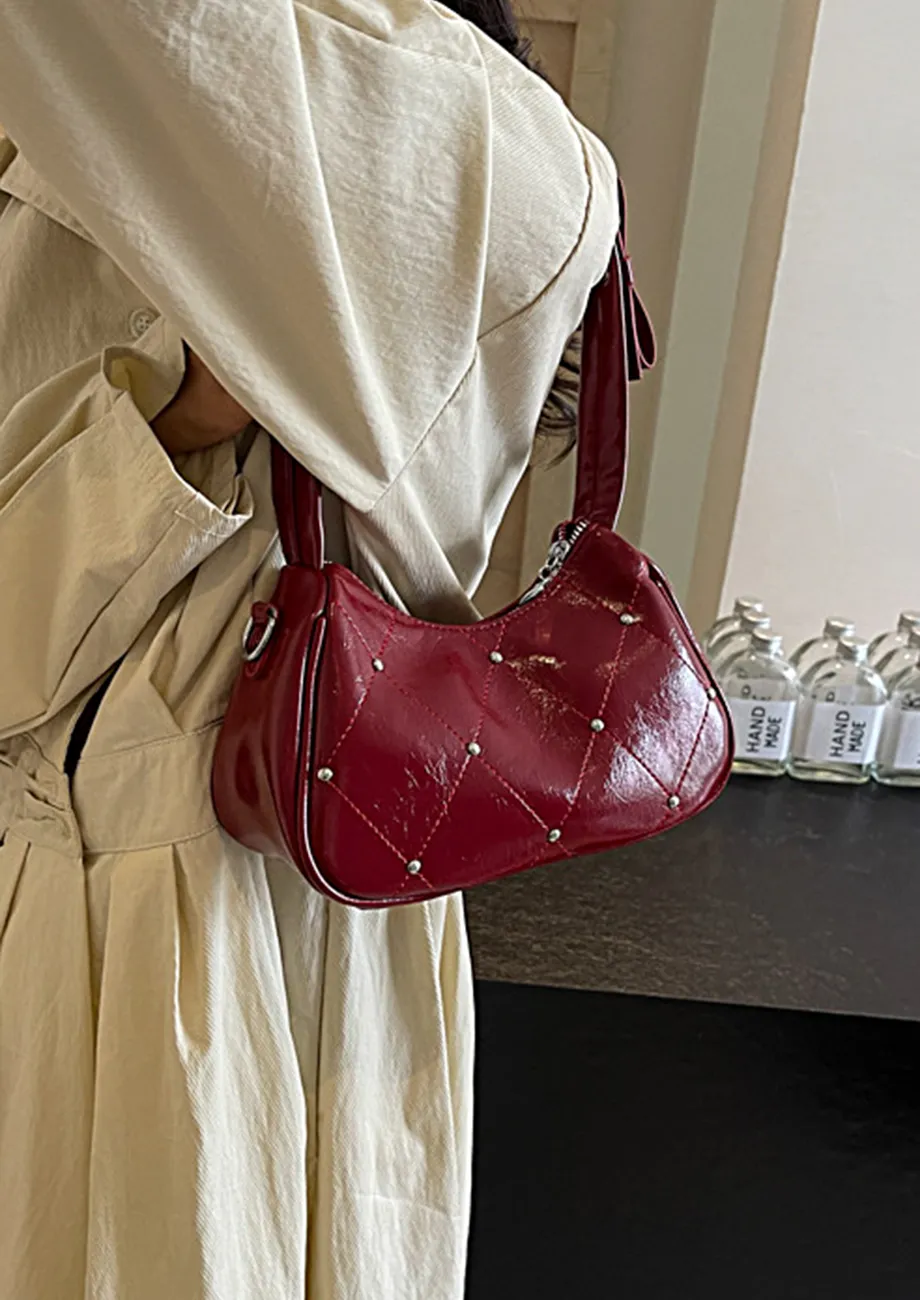 RED STUDDED SHOULDER BAG