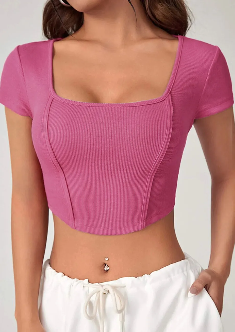 pink square neck crop top