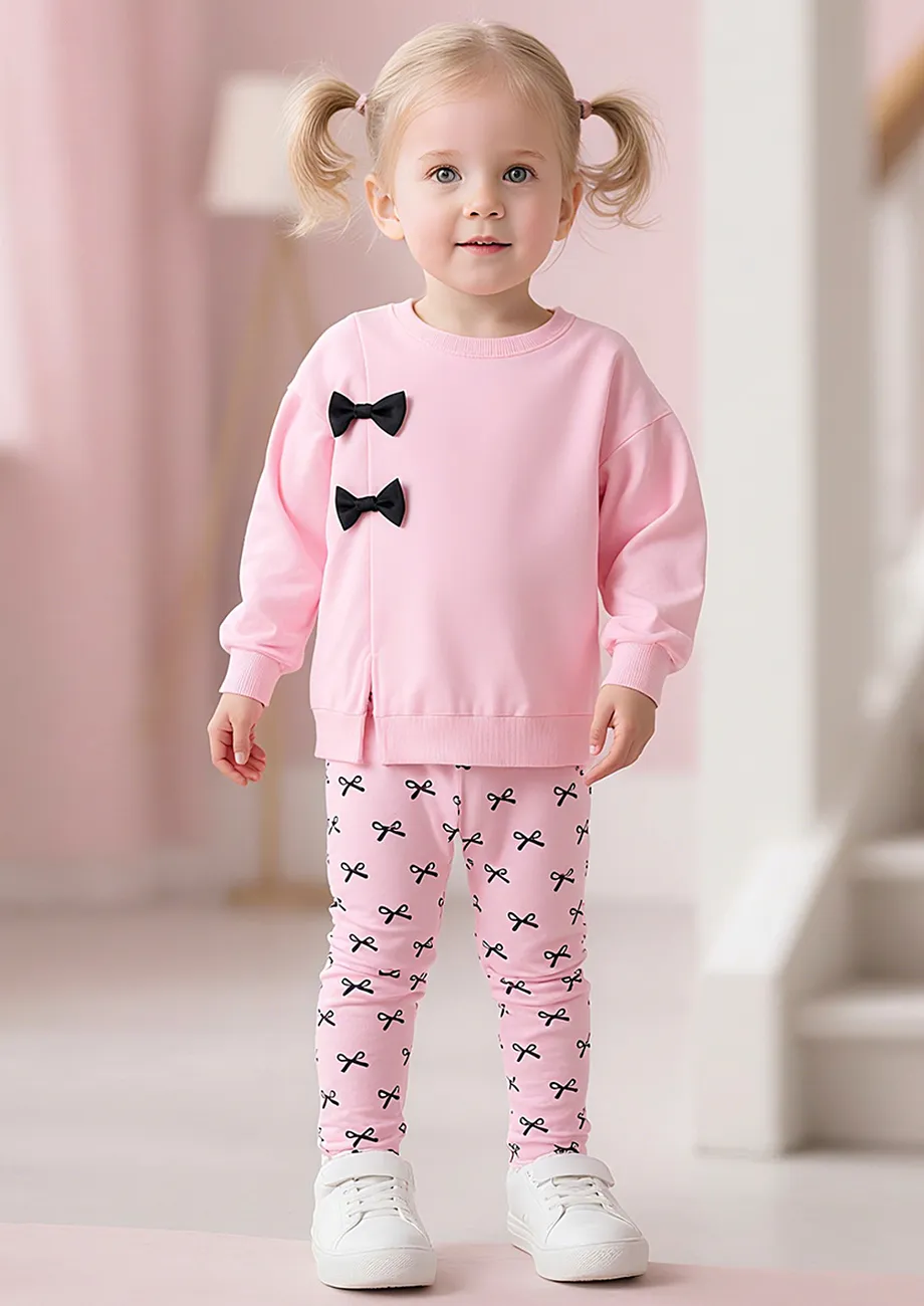 Pink Bow Girls 2pc Sweatshirt & Leggings