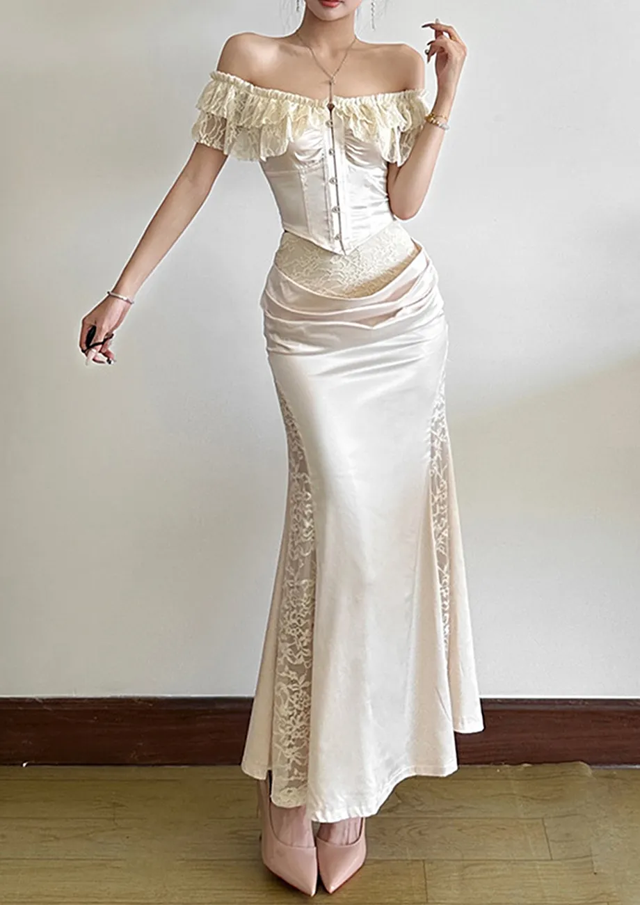 Gathered Fishtail Maxi Skirt  