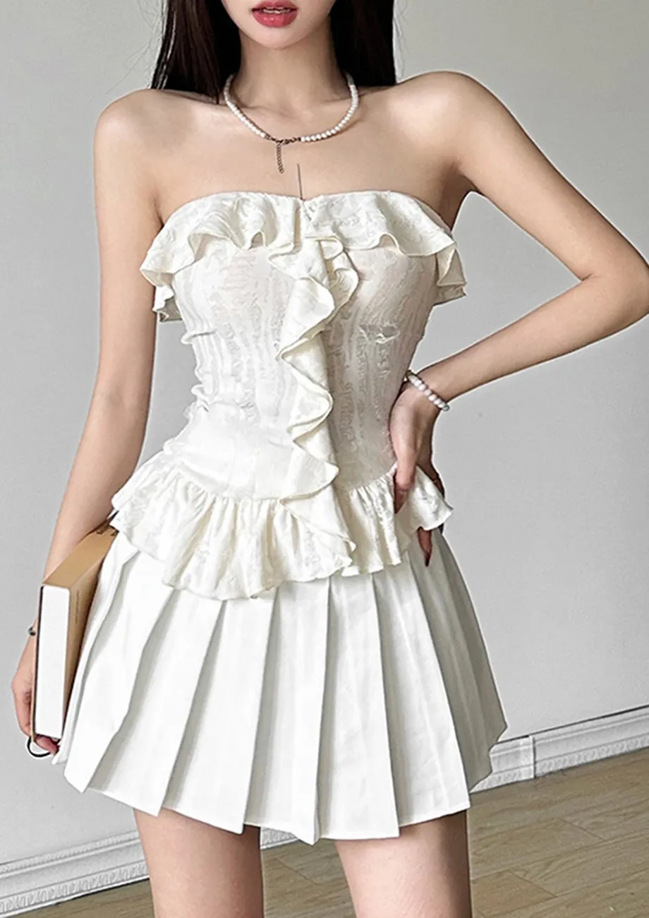 White Irregular Ruffle Detail Tube Top