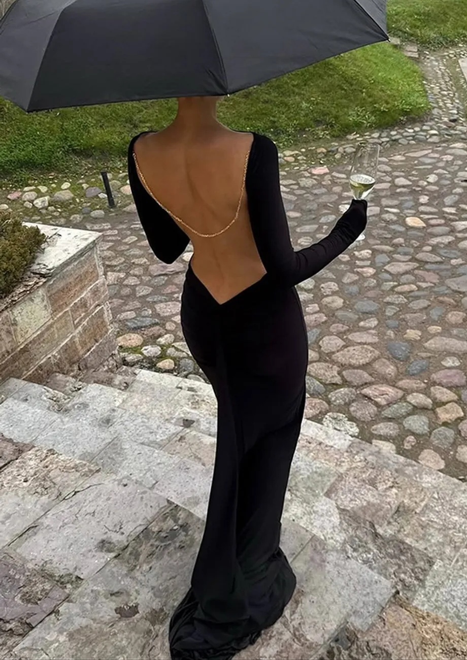 backless with sleeves dress Buy Black Long Maxi for Women Online in India Size:5XL