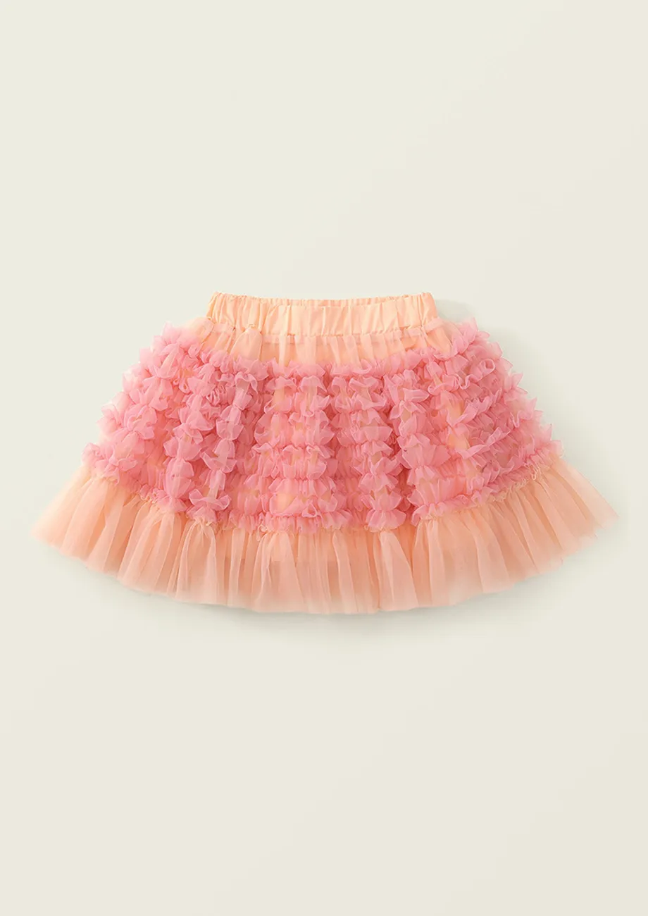 Orange Ruffled Girls Tulle Skirt
