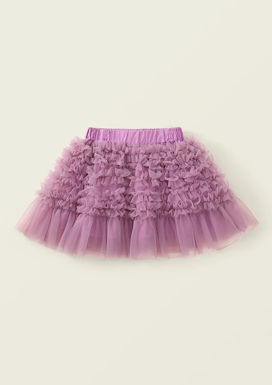 Purple Ruffled Girls Tulle Skirt