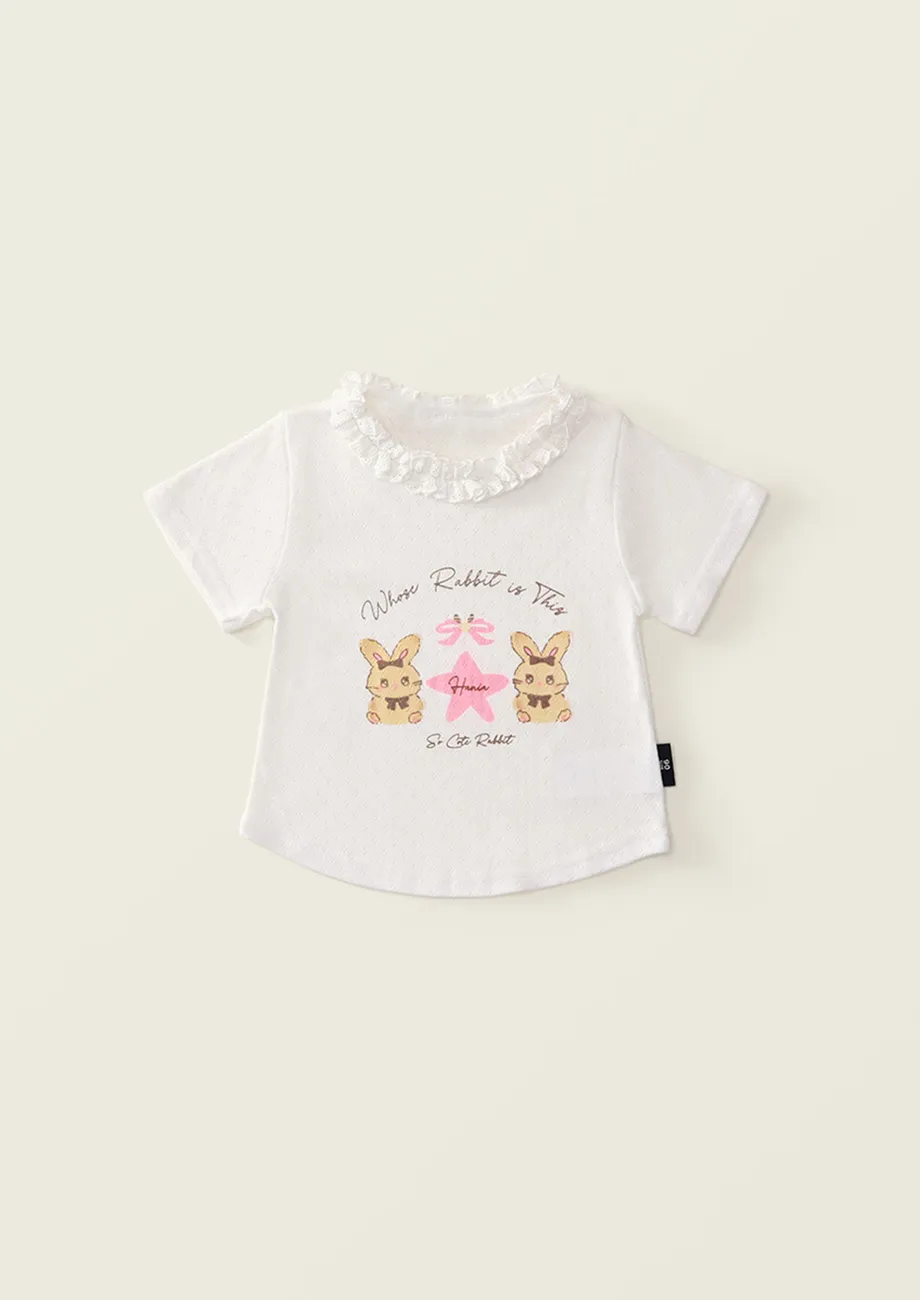 White Lace Frill Collar Graphic Girls T-shirt