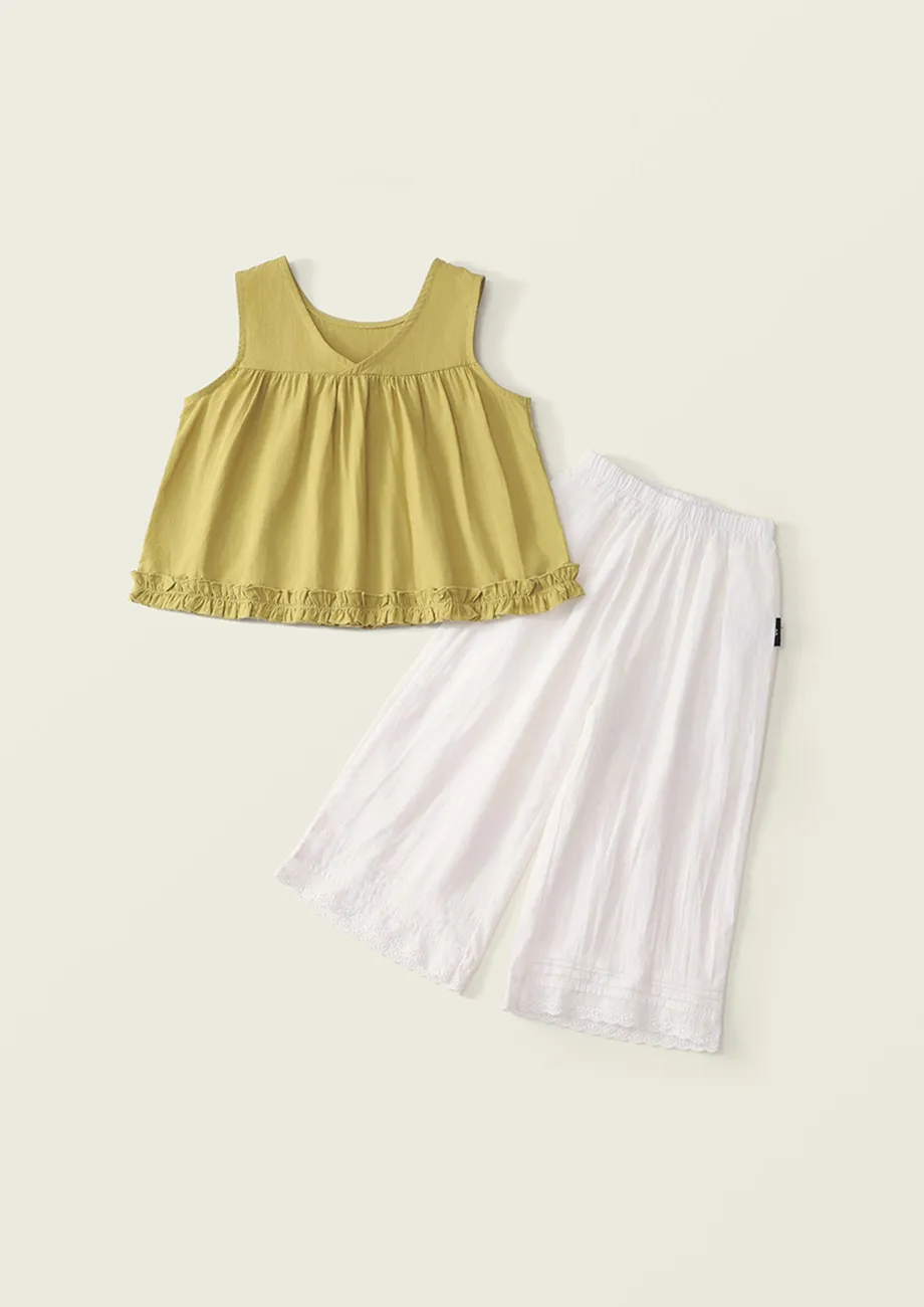 Green White 2pc Ruffle Girls Top & Pants