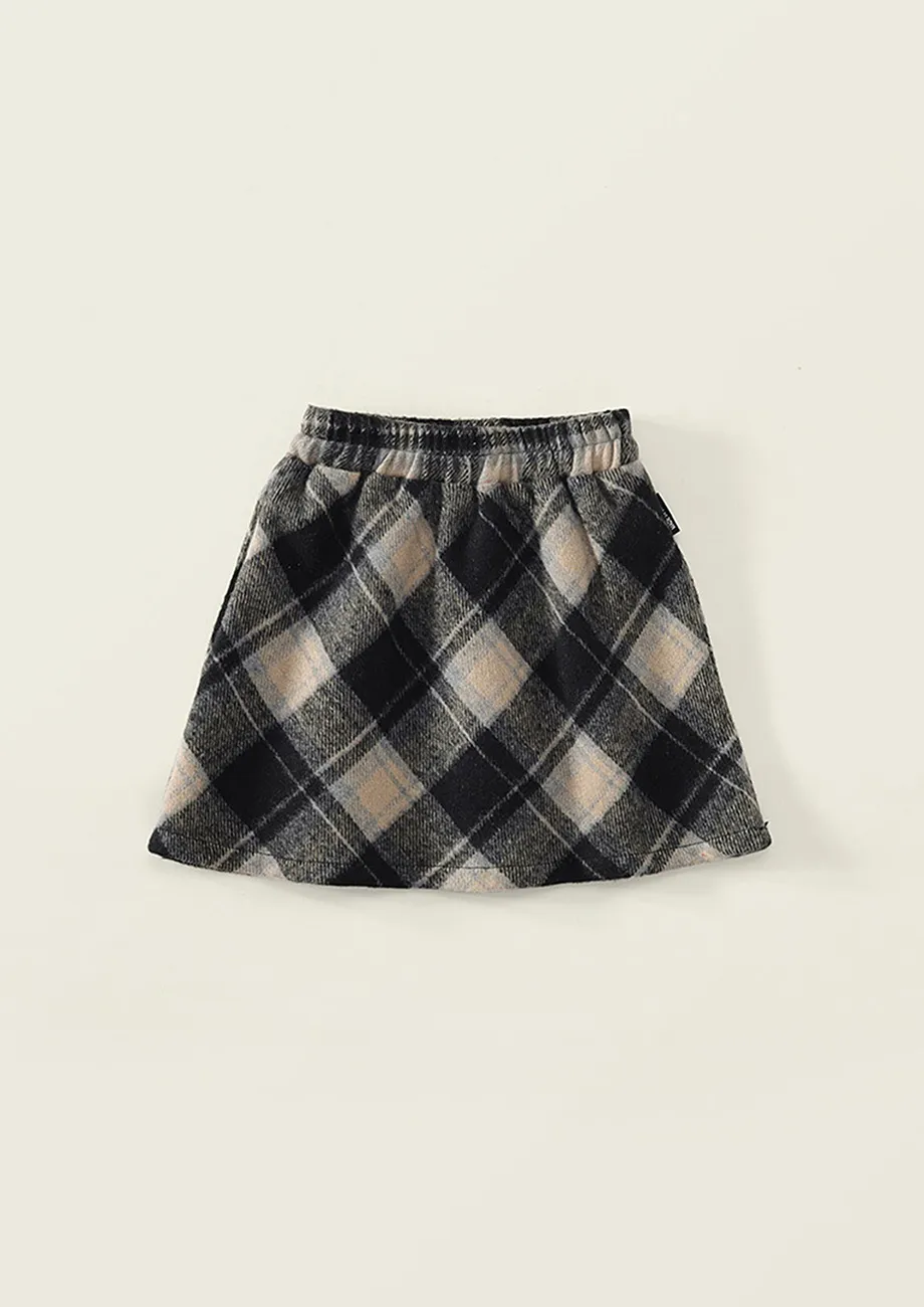 Girls Black Plaid A-line Skirt