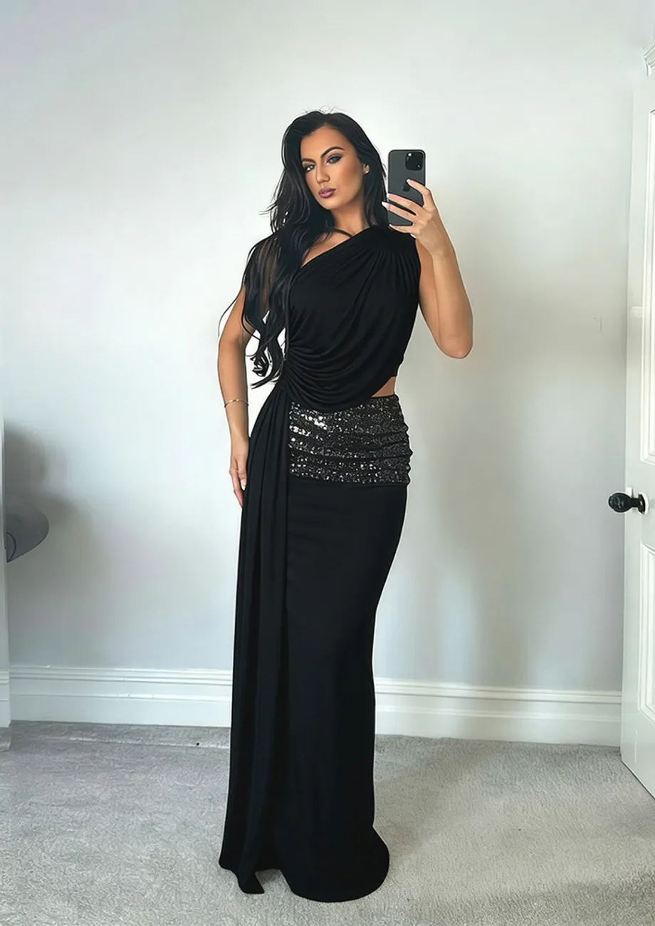 sequin maxi dress online india Azza Embellished Sequin Maxi Dress