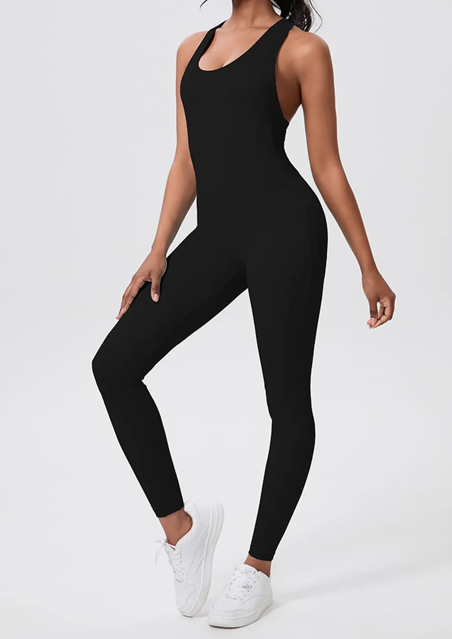 Black Cut-out Racerback Sports Jumpsuit