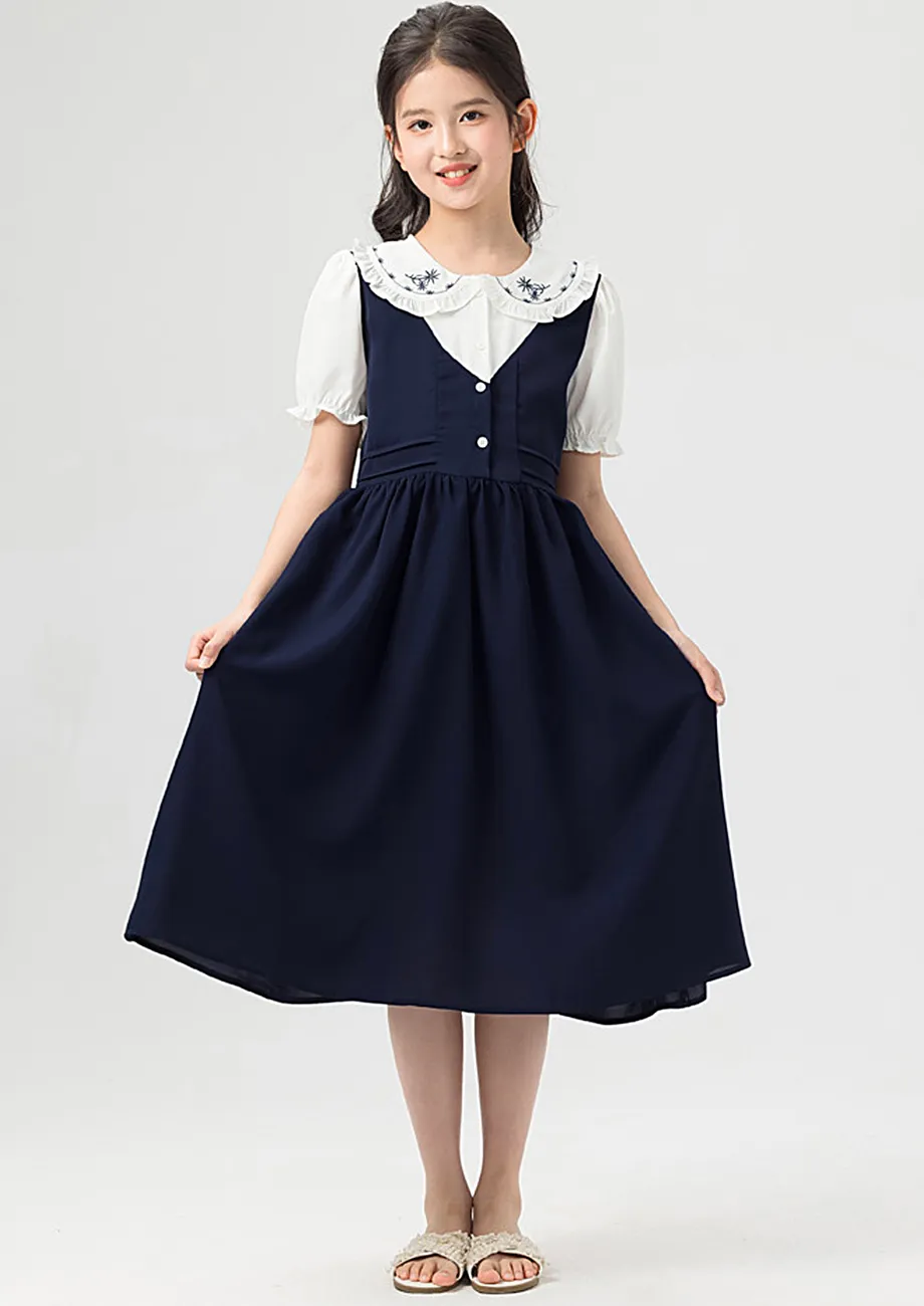 Girls Blue Peter Pan Collar Midi Dress