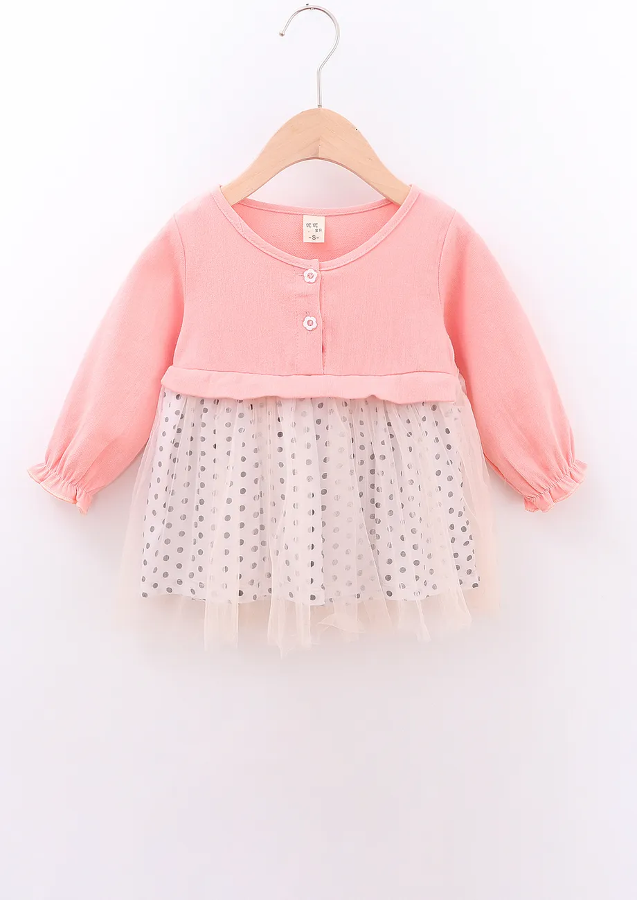 Girls Pink Tulle Polka Dot Dress