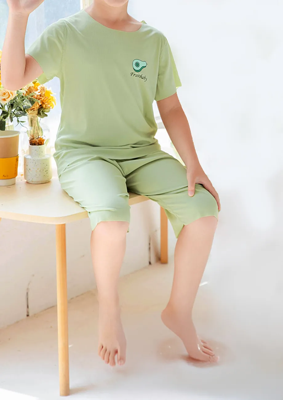 Unisex Kidswear Green Lounge T-shirt & Shorts