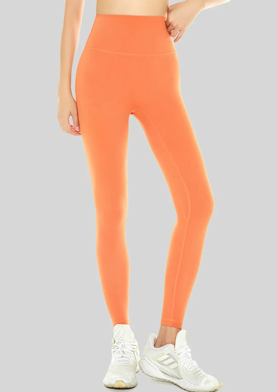 Orange High-waist Solid Tights