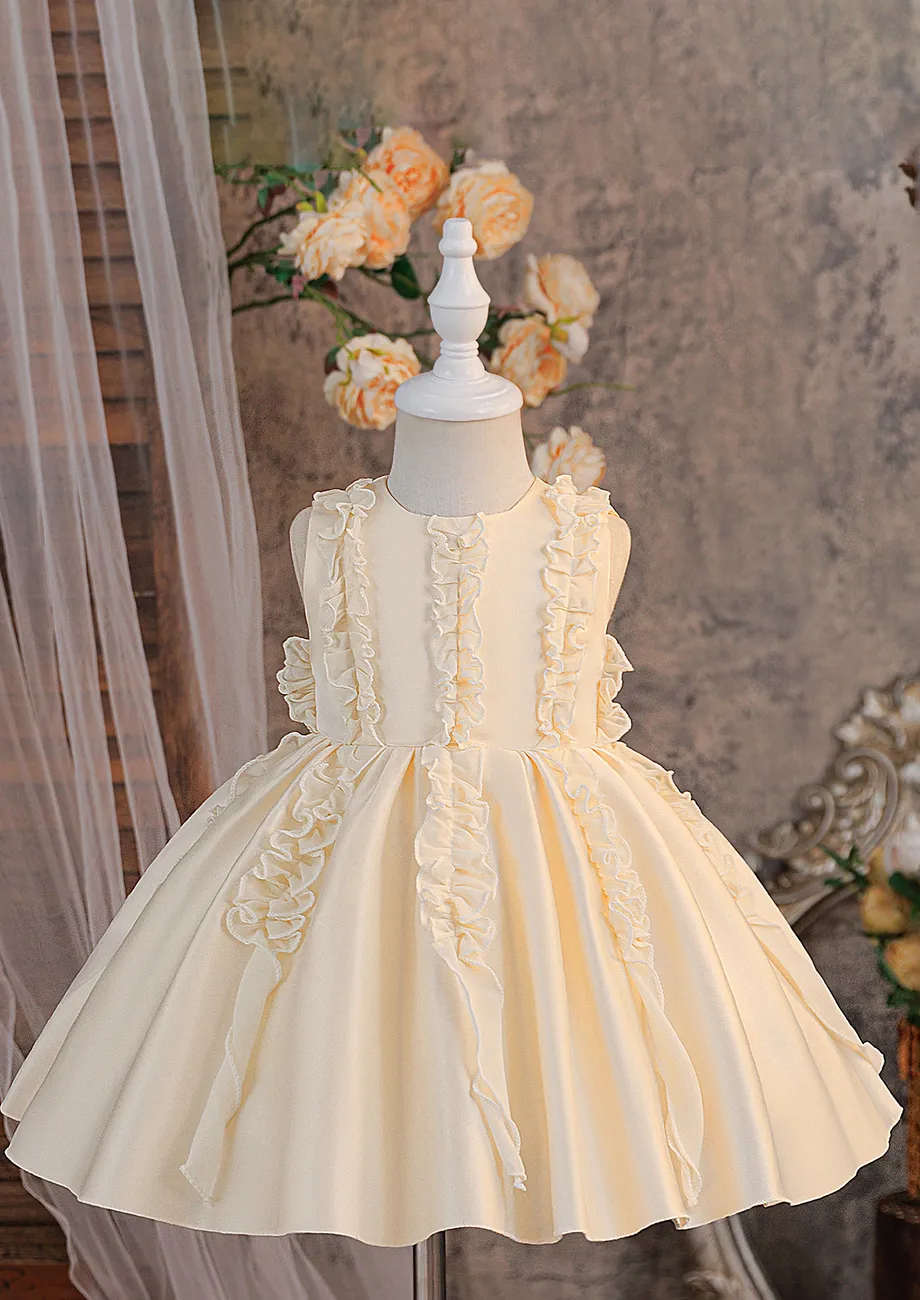 Champagne Ruffled Girls A-line Dress