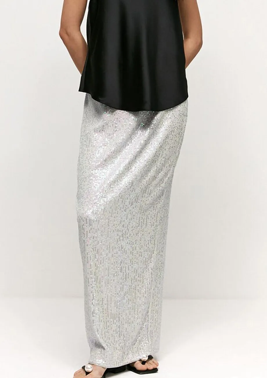 Sequinned Back Slit Maxi Skirt