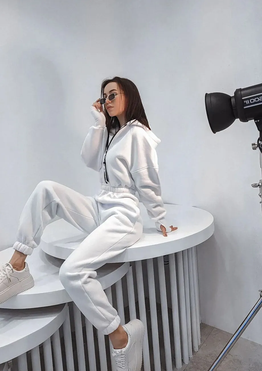 Buy WHITE LOOSE FIT HOODED SWEATSHIRT JUMPSUIT for Women Online in India